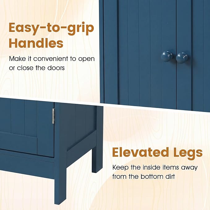 GIANTEX Storage Cabinet with Doors and Shelves - Freestanding Storage Organizer with Anti-Tipping Device, Entryway Storage Unit for Living Room, Home Decor, Bathroom Floor Cabinet, Prussian Blue