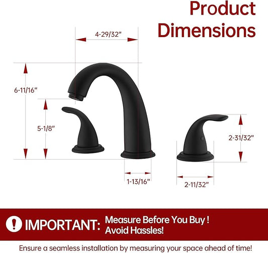 SUMERAIN Matte Black 3 Hole Roman Tub Faucet with Valve | Deck Mount, 2 Handle, Bathtub Faucet, High Flow, Classic, for Bathroom