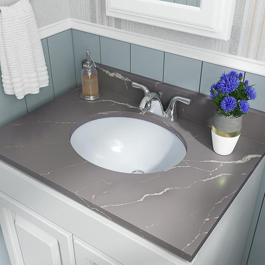 MSI 17.0” (L) x 14.125” (W) x 7.75” (H) Oval Porcelain Ceramic Undermount Bathroom Vanity Vessel Sink, Bisque