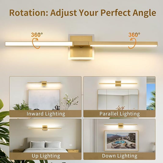 Gold Bathroom Vanity Light Fixtures Over Mirror, Modern 5CCT Adjustable Led Vanity Lights Fixture with RGB Ambiance Lighting, 24 Inch Bar Bathroom Sconce Picture Lights for Wall