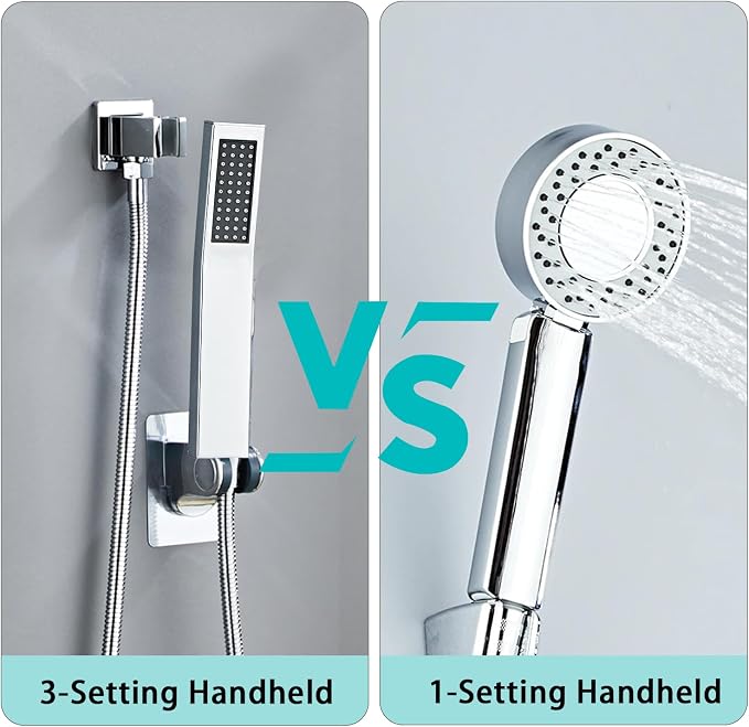 8 Inch Shower Faucet Set Ceiling Mount, High Pressure Rainfall Shower System, Square Rain Shower Head with Handheld Spray Combo, Ceiling Luxury Rainfall Shower Fixtures (L-Style)
