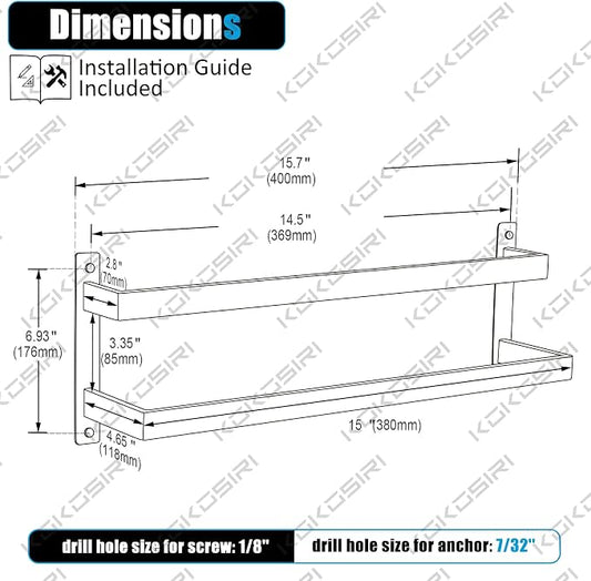 KOKOSIRI Towel Bars Black Bath Towel Holders 16 Inches Bathroom 2-Tiers Ladder Towel Rails Wall Mounted Towels Shelves Rack Stainless Steel, B5008BK-L16