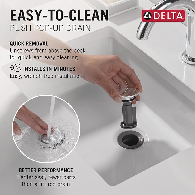 Delta Nicoli Centerset Chrome Bathroom Faucet, 4 Inch 3 Hole Bathroom Sink Faucet for Vanity, Push-Pop Drain Assembly, Chrome 25849LF