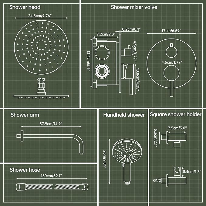 Hoimpro Brushed Gold Rain Shower Head Shower Faucet System Fixture Set | 10 Inch Round Rain Shower Head with Handheld Combo 2 in 1 Sprayer Shower Valve with Trim Kit Wall Mounted Rainfall Showerhead
