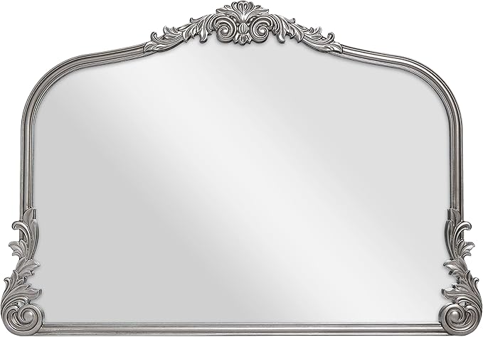 English Estate Carved Arch Wood Wall Mirror, Mirror for Entryway, Living Room, Bathroom, Antique Silver, 26x37