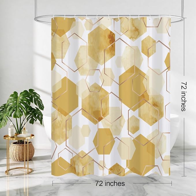 Litabel Yellow Shower Curtain for Bathroom, Geometric Bathroom Decor 72x72 | Yellow Modern Minimalist Shower Curtains, Geometric Art Print Abstract Waterproof Bathroom Curtain