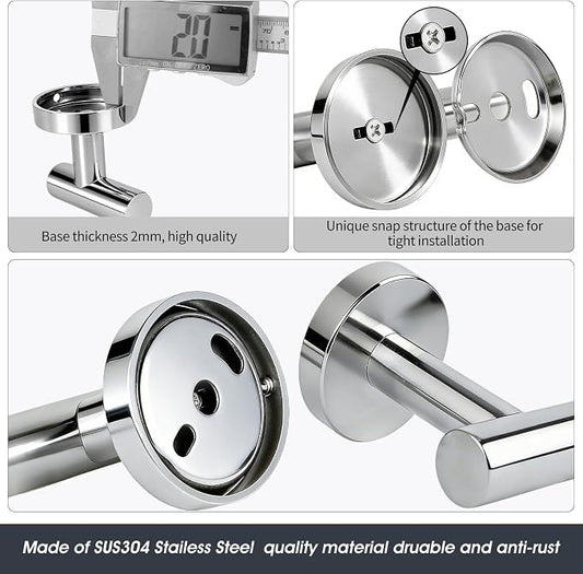 10 Piece Brushed Chrome Bathroom Hardware Set, Towel bar Set for Bathroom | 24 inch Silver Towel bar, Bathroom Towel Rack, Towel Ring, Toilet Paper Holder, Towel Hook, Bathroom Accessories Set