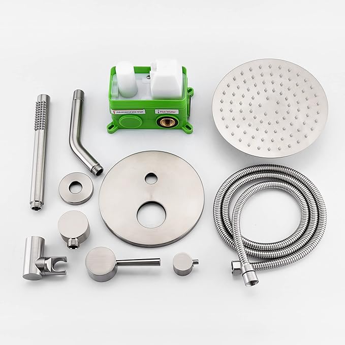 SUMERAIN Wall Mounted Rainfall Shower System Brushed Nickel | 8" Stainless Steel Rain Shower, Brass Handheld, Brass Valve, Concealed Box Design, Easy to Maintain and Install