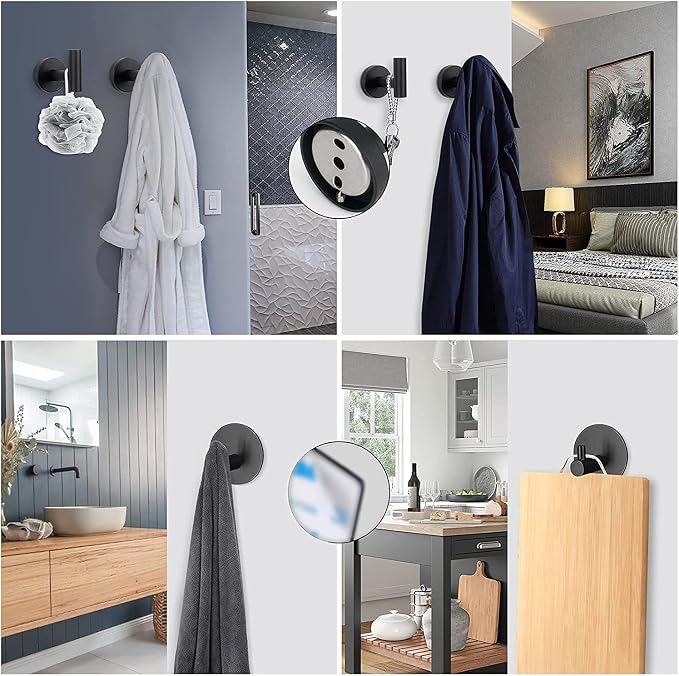 NearMoon Bathroom Hardware Set SUS 304 Thicken Stainless Steel-Towel Bar Set Include 16" Towel Rod, Toilet Paper Holder, Multifunctional Hooks Bathroom Accessories (Matte Black, 5 Pcs)