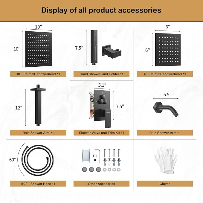 VANFOXLE Shower System Matte Black Shower Faucet Set, Push Button Diverter | 10 inch ceiling mount rain head Increased Thick, 6 inch side head, 2-in-1 handheld sprayer, solid brass valve, rust resistant