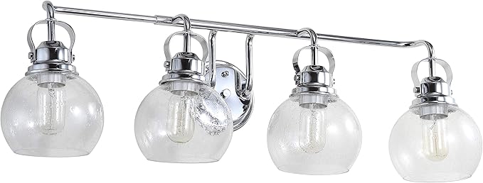 JONATHAN Y 34" Chrome Shirley 4-Light Bathroom Vanity Light, Metal Wall Sconce, Clear Seeded Glass Shade, Modern Transitional Farmhouse Fixture, LED Bulbs Included (JYL7406A)