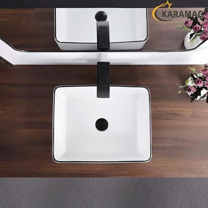 White Vessel Sink,Rectangle 19"x15" Bathroom Sink Above Counter Porcelain Ceramic Small Sink Bowl Ceramic Vessel Sinks for Bathrooms