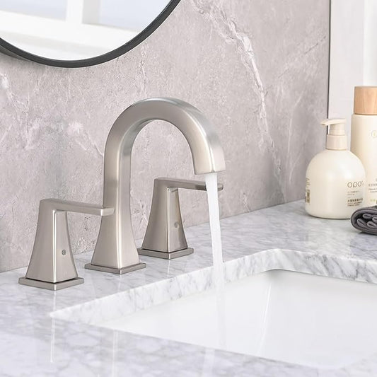 Bathroom Faucets for Sink, 2 Handle Widespread Bathroom Sink Faucet, 3 Hole Modern Stainless Steel Faucet with Pop-up Drain and Water Supply Lines, Brushed Nickel