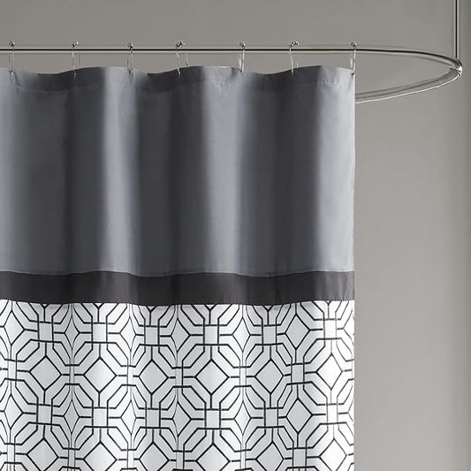 510 DESIGN Shower Curtain, Geometric Textured Embroidery Design with Built-in Liner, Modern Mid-Century Bathroom Decor, Machine Washable, Fabric Privacy Screen, 72x72, Donnel, Black/Grey