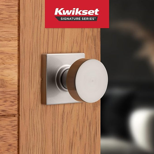 Kwikset Pismo Interior Passage Door Knob, Handle for Closet and Hallway Doors, Non-Locking Doorknob in Satin Nickel, with Microban Protection (Pack of 10)
