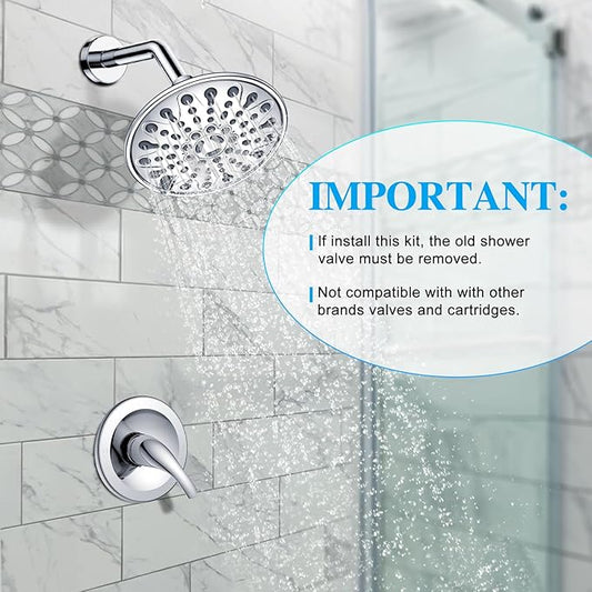 EMBATHER Shower Faucet Set, Single Handle Control Shower Valve and Trim Kit, Shower Faucets Sets Complete with 6 Inch Rain Shower Head, Polished Chrome