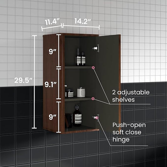 Floating Bathroom Side Cabinet, Wall Mounted Modern Storage Cabinet for Small Space, Apartment, Hotel, Walnut - Camellia Collection