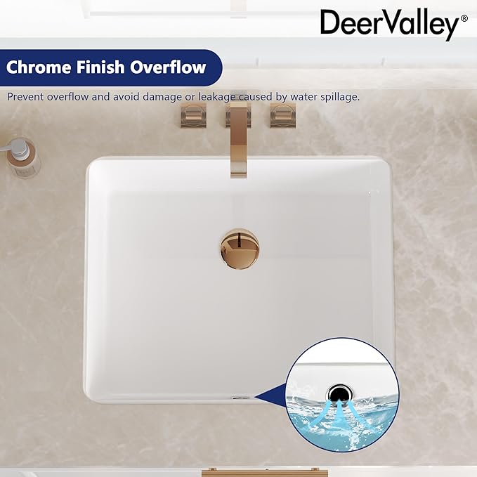 DeerValley 20x16 Inch Black Rectangular Undermount Bathroom Sink, Porcelain Ceramic Vessel Sink with Overflow, Modern Vanity Basin, DV-1U201