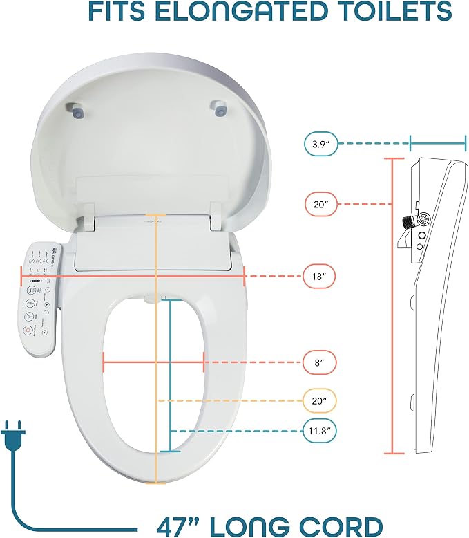 BidetMate 3000 Series Bidet Toilet Seat, Heated Water, Side Control | Unlimited warm-water wash, air dryer, and self-cleaning stainless nozzle. Side panel control. Fits elongated toilets.