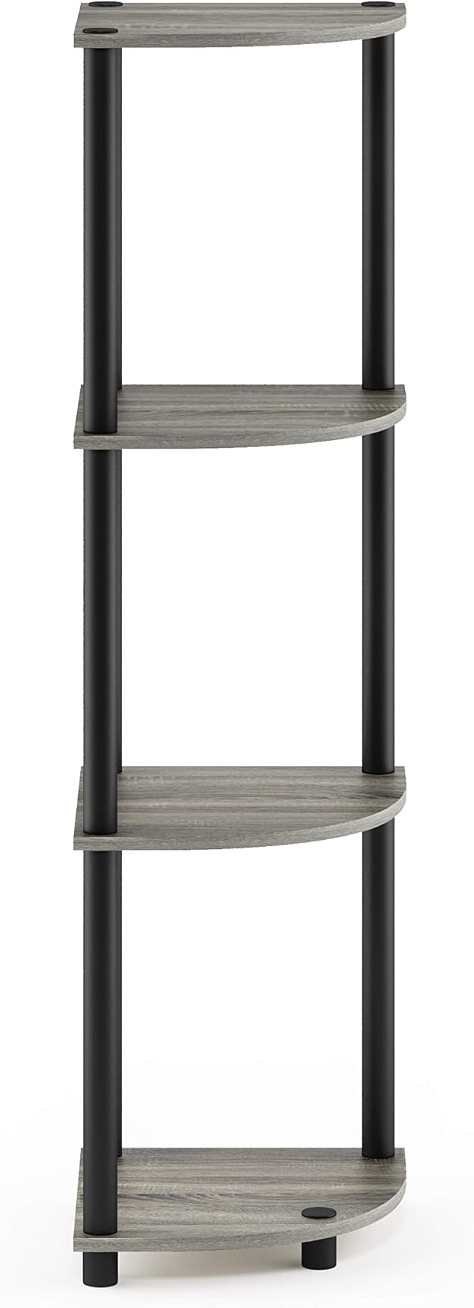 Furinno Turn-N-Tube Toolless Assembly 4-Tier Corner Shelf, Grey Corner Book Shelf, Open Shelves Bookshelf, for Organization and Storage, Living Room, Home Office, Bedroom, Grey Oak