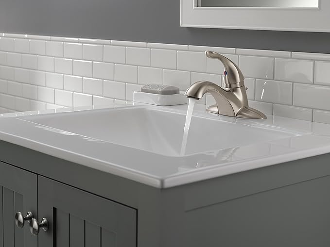 Delta Classic Centerset Brushed Nickel Bathroom Faucet, 4 Inch 3 Hole Bathroom Sink Faucet for Vanity, Metal Push-Pop Drain Assembly, Stainless 520-SSMPU-DST