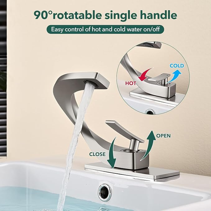 Single Hole Bathroom Sink Faucets,Brass Vainty Faucet Brushed Nickel | Lead-Free, Single Handle Faucet for Sink, Vanity, RV, Lavatory, Suitable for 1 or 3 Holes