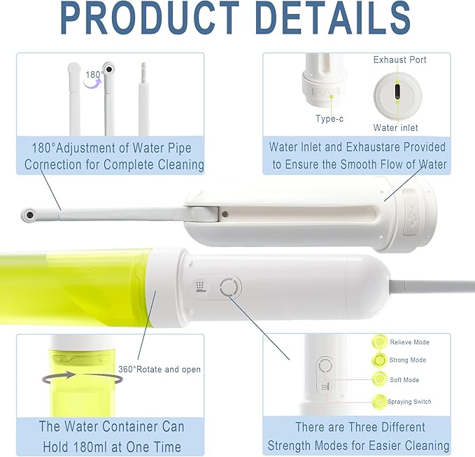Portable Bidet for Travel - 800mAh USB-C Rechargeable Bidet Sprayer, 3 Spray Modes, IPX7 Waterproof & 180° Foldable Mini Travel Bidets for Women and Men (Green)