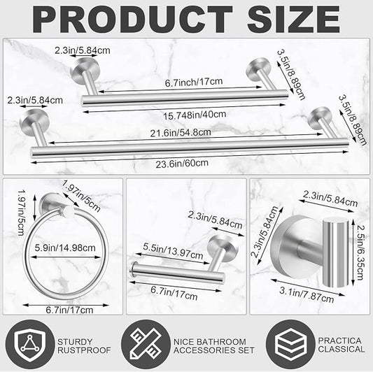 Gisafai 35 Pcs Brushed Nickel Bathroom Accessories Hardware Set Silver Towel Racks for Bathroom SUS304 Stainless Steel 23.6 Inch Brushed Towel Bar Ring Toilet Paper Holder Robe Hooks Wall Mounted