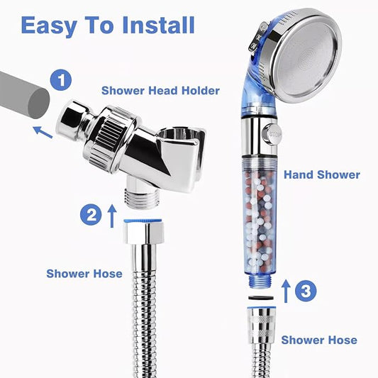 Filtered Shower Head - 59 Inch Expandable Handheld Hose, Leakproof Flexible Hose Extension, High Pressure Shower
