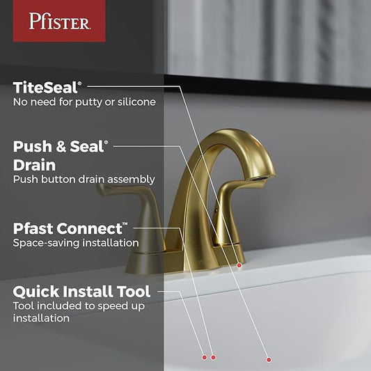 Pfister Willa Bathroom Sink Faucet, 4-Inch Centerset, 2-Handle, 3-Hole, NSF Certified, Brushed Gold Finish, LF048MALBG