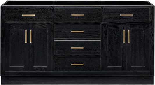 ARIEL Hepburn 66-inch Bathroom Vanity Base Cabinet,Solid Wood, 4 Soft Closing Doors, 6 Dovetail Drawers, Black Oak