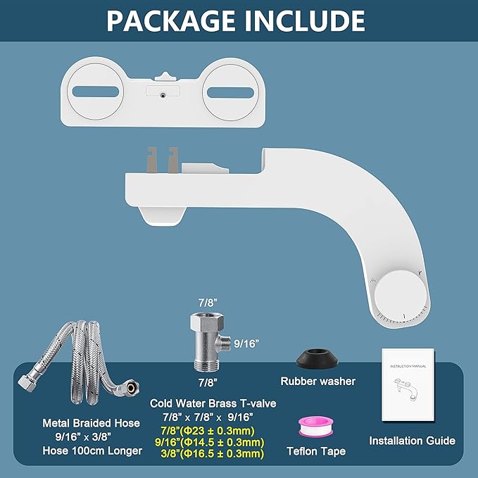 Bidet Attachment for Toilet - Left Hand Bidet Ultra-Slimt Non-Electric,Adjustable Water Pressure,Retractable Dual Nozzles for Frontal & Rear Wash - White Knob