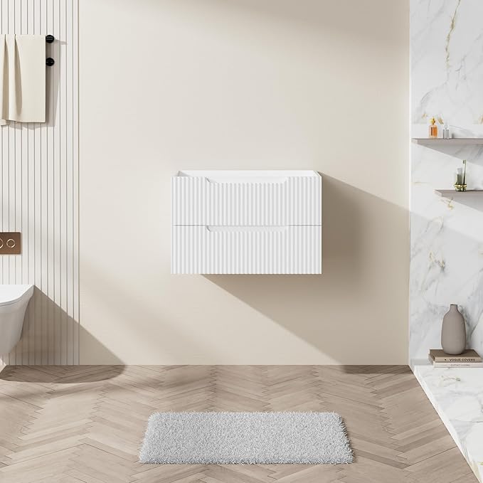 30” Floating Bathroom Vanity Cabinet Wall-Mounted Bathroom Vanity in White, Sink Basin Not Included