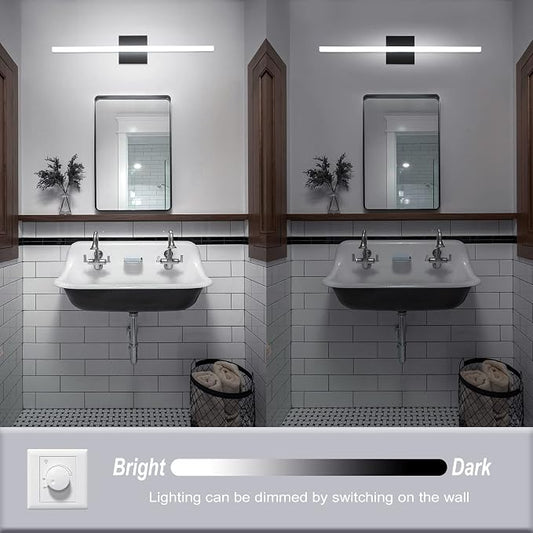 Bathroom Light Fixtures Dimmable Black Vanity Lights Bar 24 Inch 14W Bathroom Lights Over Mirror ip44 Wall Sconces Daylight White 6000K