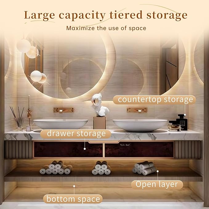 Oneroom Floating Bathroom Vanity Set with Double Sinkbathroom Cabinet with Sink,Giant Mirror-Lighted Vanity Mirror wall Mounted,Bathroom Vanity with Double Sink/wall Mirror for Bathroom