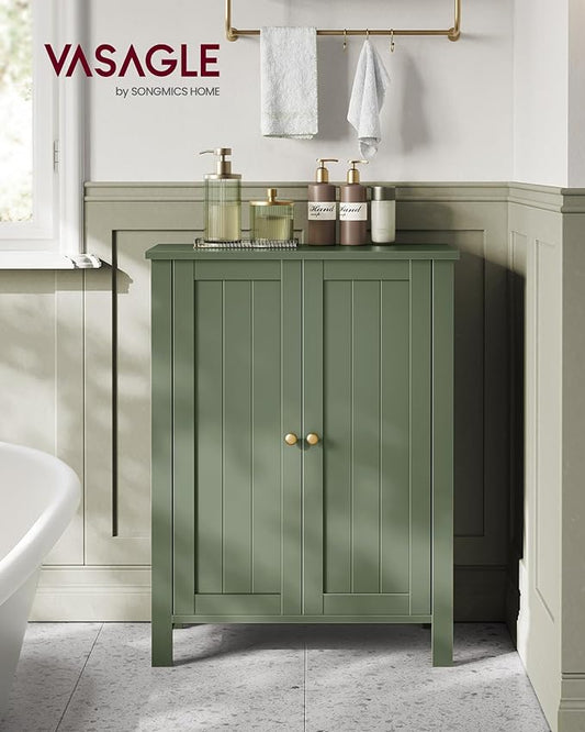 VASAGLE Floor Storage Cabinet, Freestanding Storage Unit with 2 Adjustable Shelves, for Bathroom Living Room Dining Kitchen, 11.8 x 23.6 x 31.5 Inches, Forest Green UBCB060C01