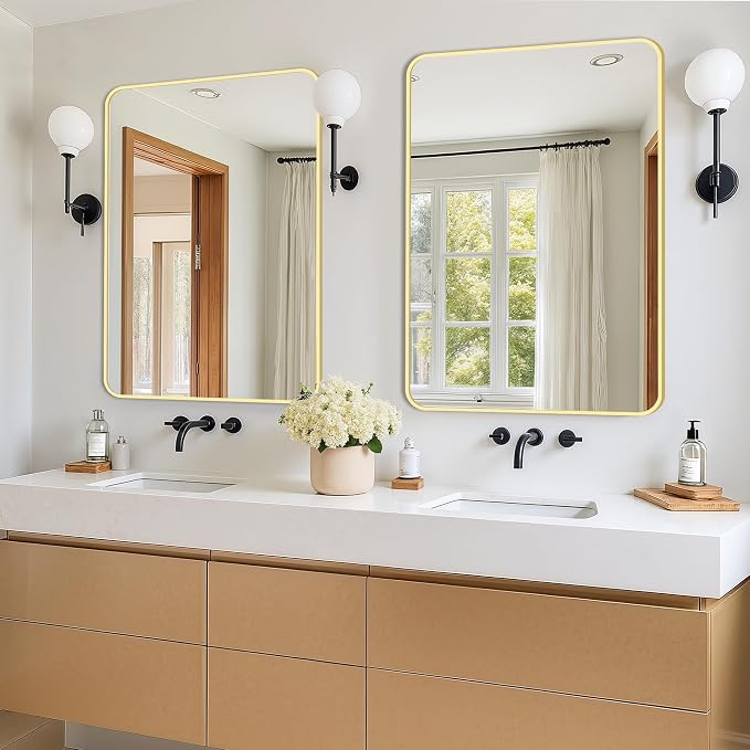Vanity Gold Bathroom Mirror for Over Sink, 2 Pack 36”x24” | HD Tempered Glass, Anti-Rust Frame, Vertical or Horizontal, Wall Mirrors for Bathroom Sink, Living Room, Entryway, Bedroom