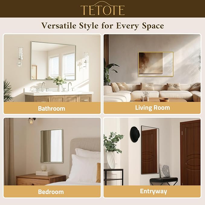 Brushed Nickel Bathroom Mirror for Over Sink 30" x 30" Brushed Nickel Beveled Framed Rectangle Vanity Mirror for Bathroom, Bedroom, Entryway, Living Room, Tempered Glass, Stronger Frame