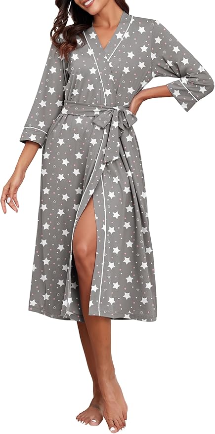 PrinStory Womens Robe Long Knit Bathrobe Lightweight Soft Robes Ladies Bath Robe