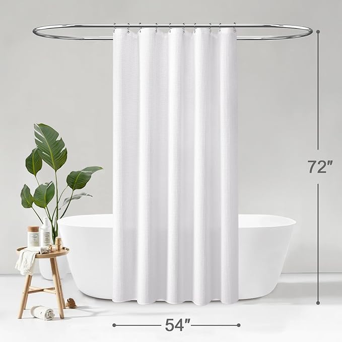 Stall Waffle Shower Curtain - White Cotton Fabric Texture Heavyweight Shower Curtains for Narrow Bathroom,Washable,54Wx72L