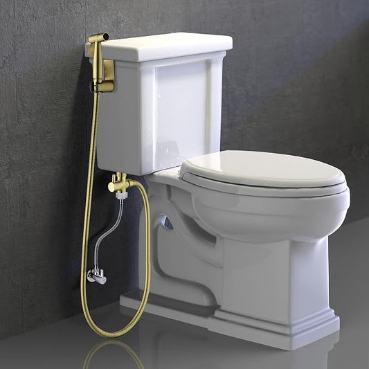 Handheld Bidet Sprayer for Toilet, Stainless Steel Baby Cloth Diaper Sprayer Kit, Bathroom Toilet Bidet Attachment Set for Bathing Pets Feminine Hygiene, Brushed Gold BDS01-3