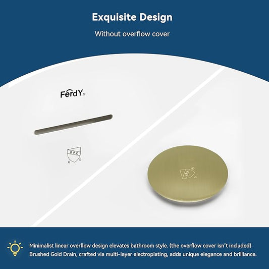 FerdY Tahiti 67" Freestanding Bathtub Elegant Oval Shape, Glossy White Double Walled Insulation bathtub with Center Brushed Gold Drain & Minimalist Linear Design Overflow, cUPC Certified