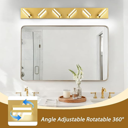 IZORRO LED Modern Bathroom Lights Fixtures(6-Light,Dimmable,360°Rotate),Brushed Glod Acrylic Wall Lighting,Vanity Lights for Bathroom Over Mirror - 6000k 36In (No Assembly Required)