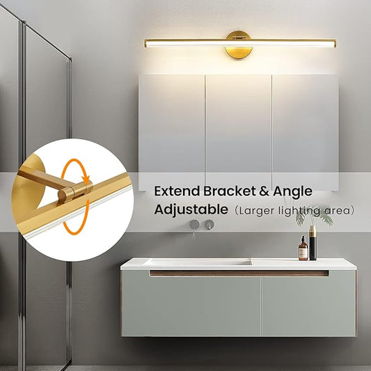 KAISITE Bathroom Lighting Fixture Over Mirror - 30 Inch Gold Vanity Light 24W 4000K Dimmable Modern LED Vanity Light Fixture Rotatable Bath Vanity Light Bar for Bathroom