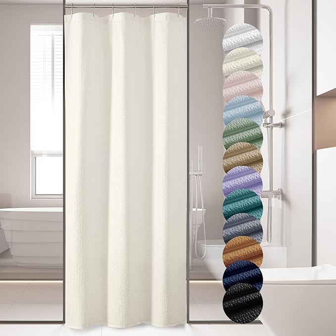 Berry Stall Fabric Shower Curtain 36 x 72 Inch - Soft & Waffle Small Cream Shower Curtain for Bathroom with Texture for Narrow Stall Size, Machine Washable Water Resistance, Hotel Style, Cream