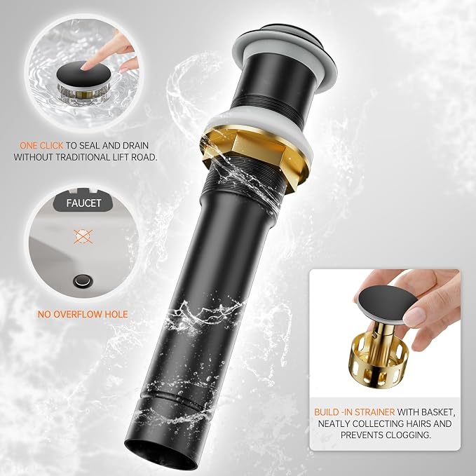 Black Tall Bathroom Faucet Vessel Sink Faucet Single Hole Bathroom Vessel Sink Faucet Single Handle with Water Supply Hose Above countertop Sink and Pop Up Sink Drain,BF3530P-MB-V