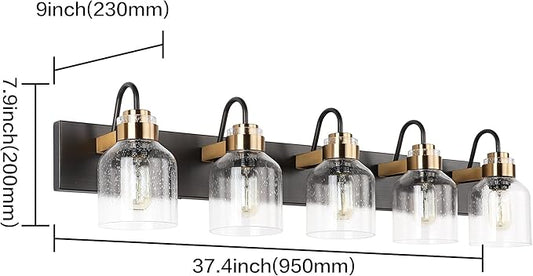 PRESDE Vintage Bathroom Vanity Light Fixtures Bronze Brushed Black Vanity 5 Light for Bathroom Wall Lighting
