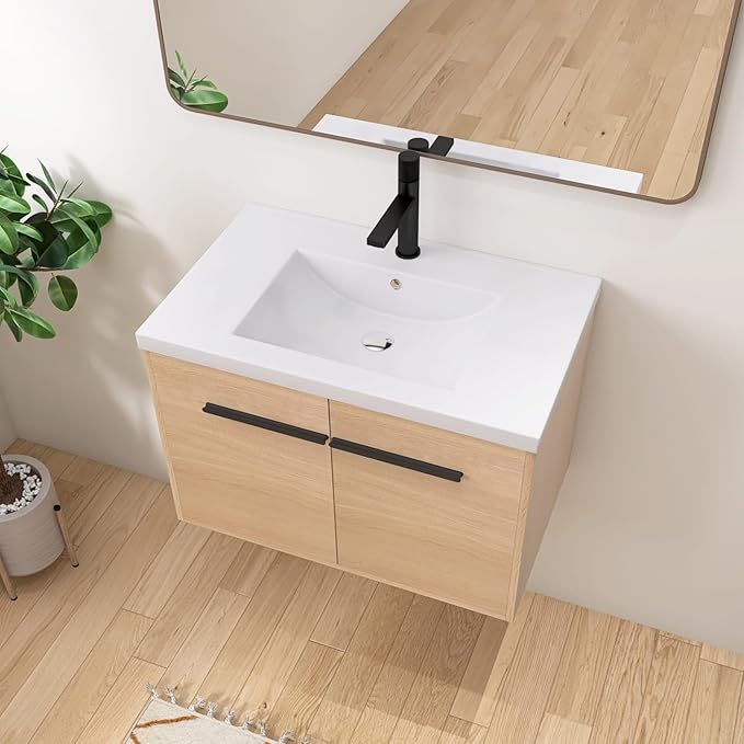 30" Floating Bathroom Vanity,30 Inch Bathroom Vanity with Sink,Single Sink Wall Mounted Vanity Combo,Brown Wall Mounted Cabinet Set