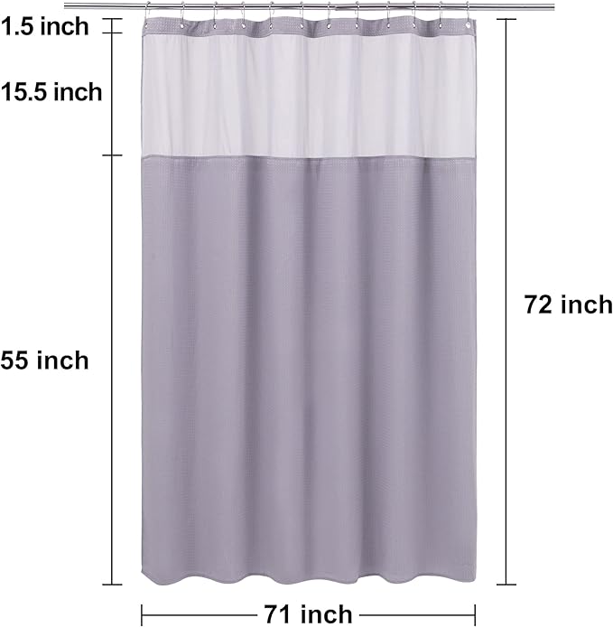 N&Y HOME Waffle Weave Shower Curtain with Snap-in Liner 71x72, Lavender | 12 Metal Hooks Included, Snap on Fabric Liner, Mesh Window, Washable, Hotel Style Shower Curtain Set for Bathroom