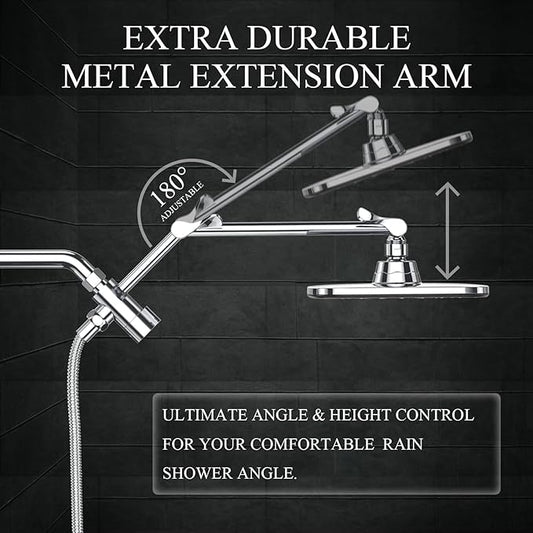 Veken 14" Wide Rain Shower Head with Handheld,Full Body Coverage & Spa-Like | Multi Spray Modes, Rainfall Combo with 15" Metal Extension Arm, Detachable Dual Shower,Bathroom Decor, Durable, Chrome Silver